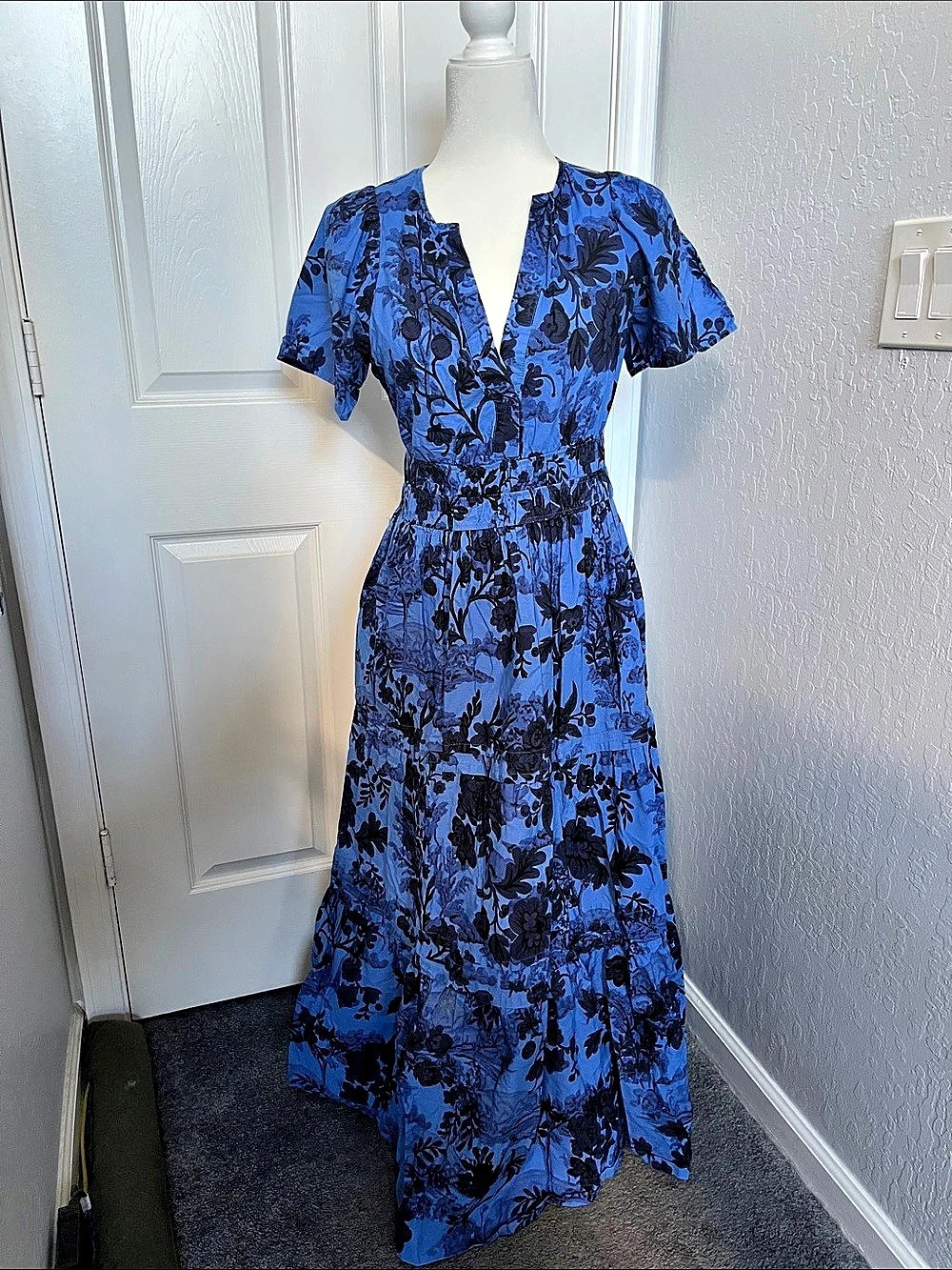 Anthropologie Somerset Maxi Dress Floral in Blue & Black, Small
